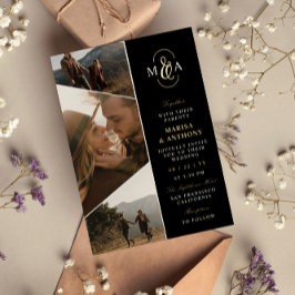 Asymmetrische Schwarz-Elegant-Monogramm-Hochzeit Folieneinladung