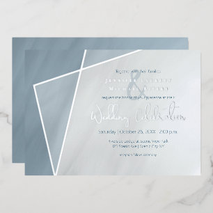 asymmetrischer Rahmen staubblau Hochzeit mit Silbe Folieneinladung