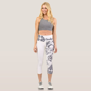 Asymmetrisches Schwarz-Weiß-Muster und Ihr Name Capri Leggings