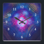 Asymptotische Nut Quadratische Wanduhr<br><div class="desc">Ein mehrfarbiges Fraktalbild,  das asymptotischen Nuten im Glas ähnelt; mit Lichtern der kontrastierenden Farben,  die durch darstellen.</div>