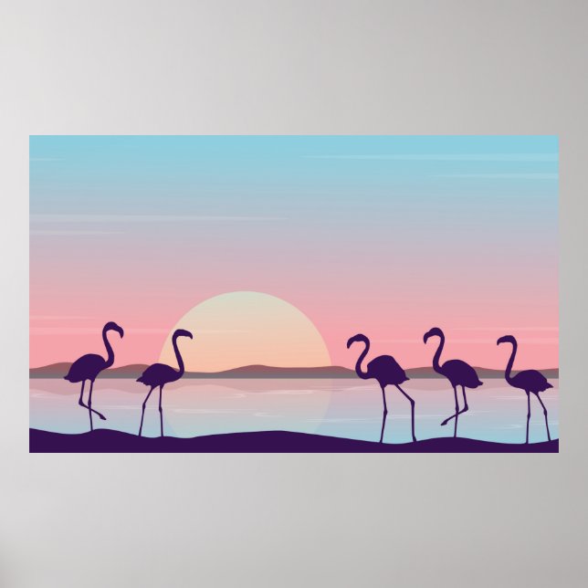 At sunrise flamingo scenery silhouettesflamingo,si poster (Vorne)