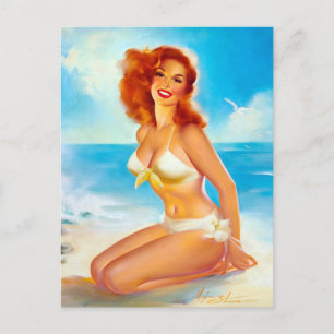 At the Beach Pin Up Postkarte