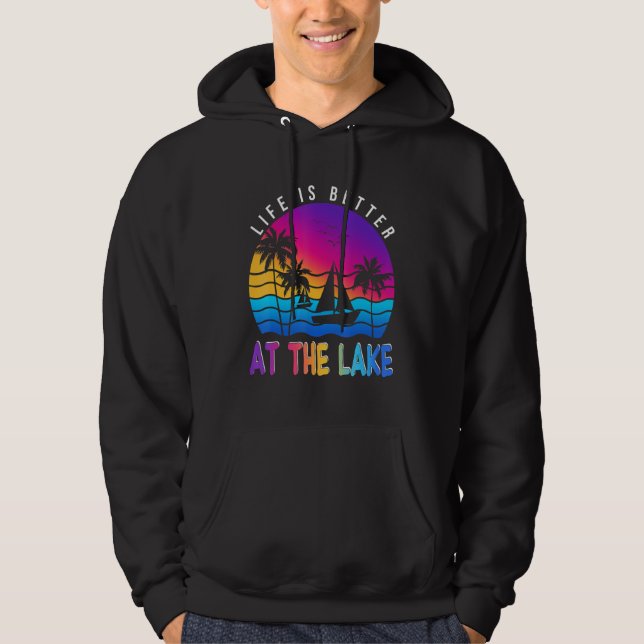 At The Lake Boat Retro Boating Summer Pontoon Hoodie (Vorderseite)