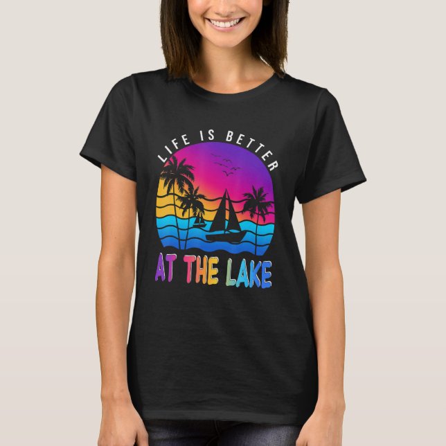 At The Lake Boat Retro Boating Summer Pontoon T-Shirt (Vorderseite)