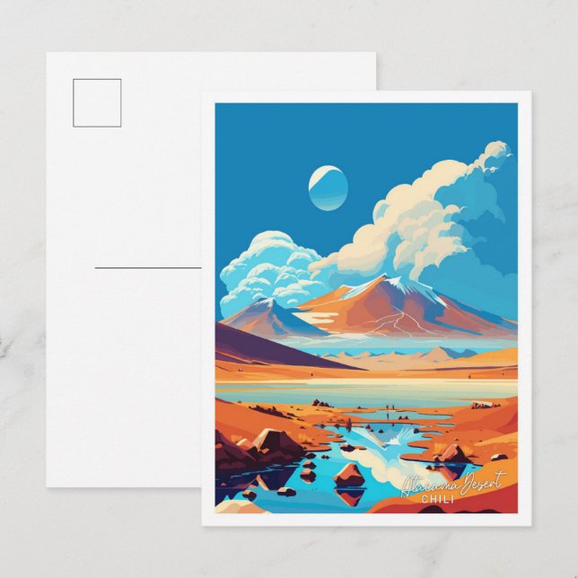 Atacama Wüste Chili Reisen Vintage Darstellung Postkarte (Vorne/Hinten)