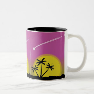 Atardecer en Isla, Palmeras y Estrella Fugaz Zweifarbige Tasse