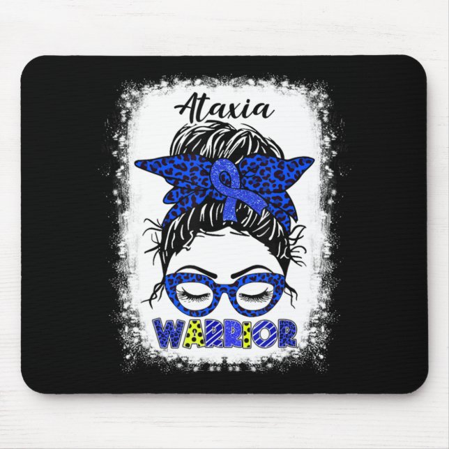 Ataxia Warrior Messy Bun Blue Ribbon Frauen Ataxia Mousepad (Vorne)