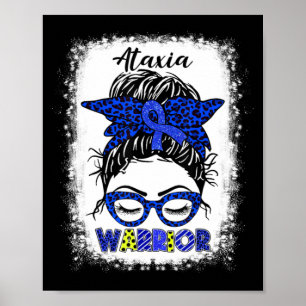 Ataxia Warrior Messy Bun Blue Ribbon Frauen Ataxia Poster