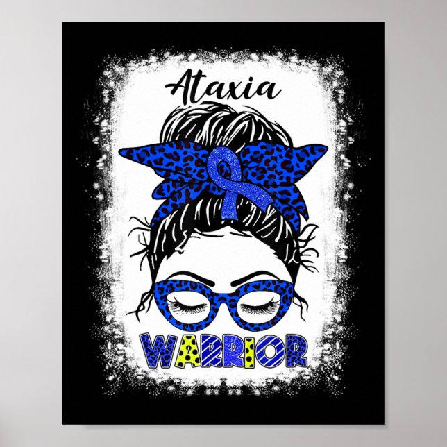 Ataxia Warrior Messy Bun Blue Ribbon Frauen Ataxia Poster (Vorne)