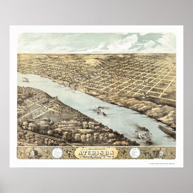 Atchison, KS Panoramic Karte - 1869 Poster (Vorne)