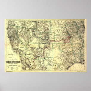 Atchison Topeka & Sante Fe Railroad MAP 1883 WEST Poster
