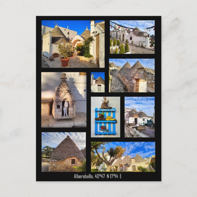 Atemberaubend Alberobello, Collage Postkarte (Vorderseite)