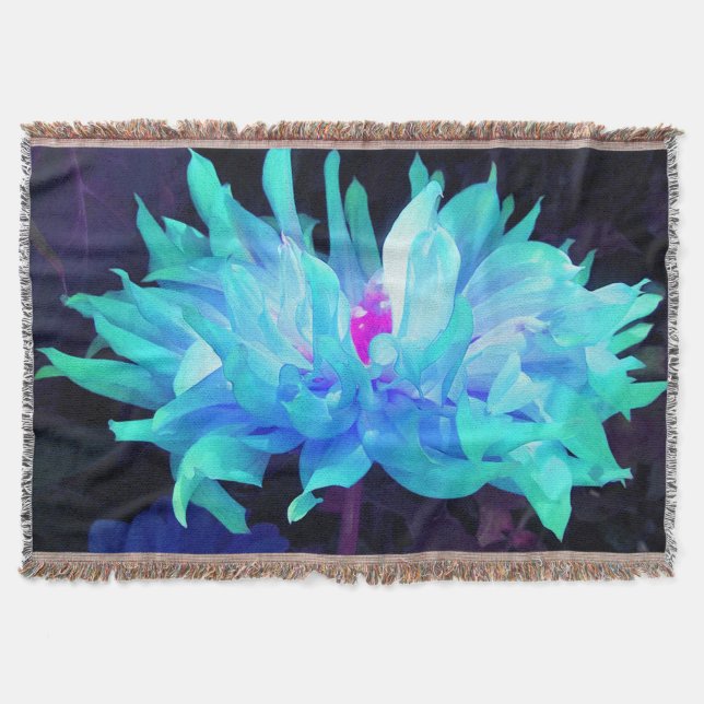 Atemberaubend Aqua Blue und Green Cactus Dahlia Decke (Vorderseite)