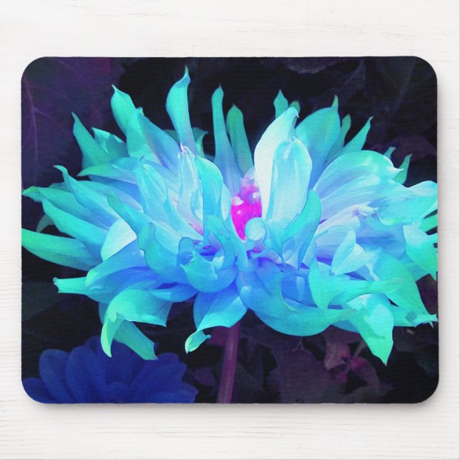 Atemberaubend Aqua Blue und Green Cactus Dahlia Mousepad (Vorne)