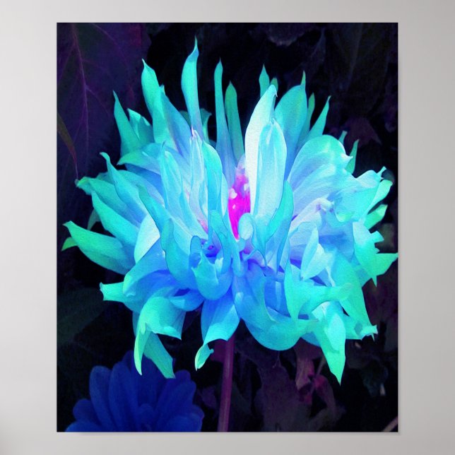 Atemberaubend Aqua Blue und Green Cactus Dahlia Poster (Vorne)