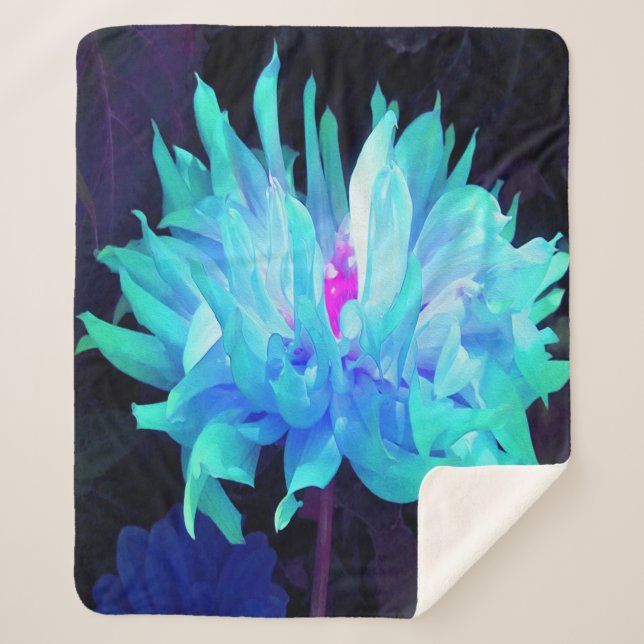 Atemberaubend Aqua Blue und Green Cactus Dahlia Sherpadecke (Vorderseite)
