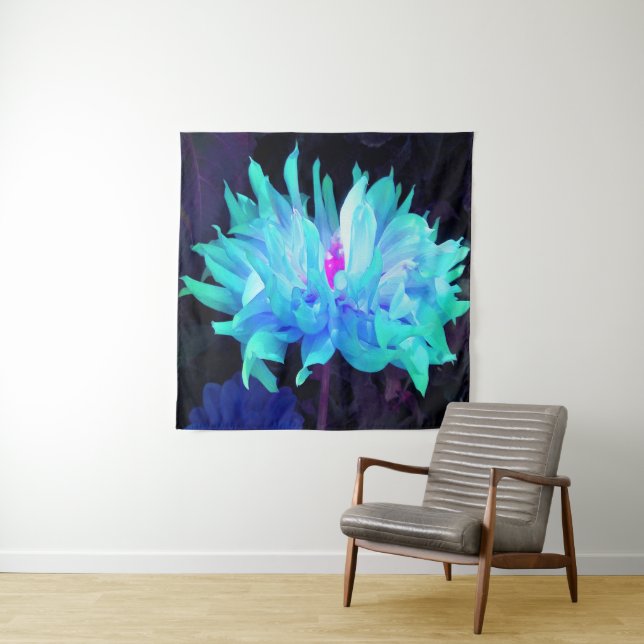 Atemberaubend Aqua Blue und Green Cactus Dahlia Wandteppich (Beispiel)