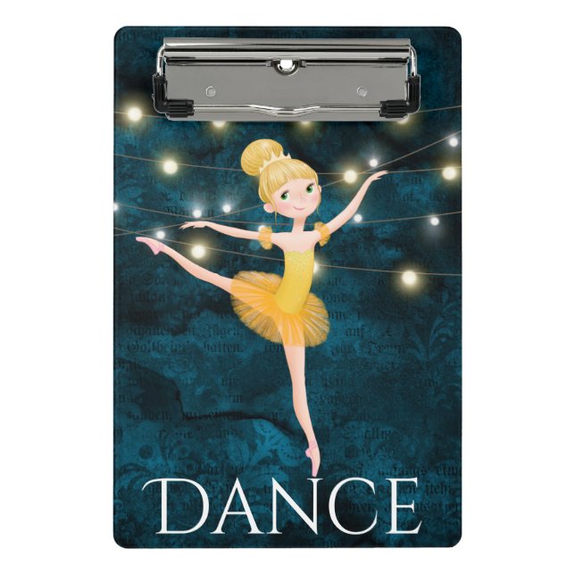 Atemberaubend Blond Ballerina Blue Background und  Mini Klemmbrett (Vorderseite)