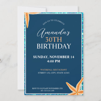 Atemberaubend Blue Glitzern Starfish Geburtstag Einladung