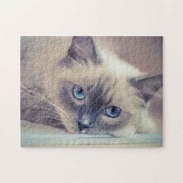 Atemberaubend Blue Mit Augen Ragdoll ‎ Cat Puzzle (Horizontal)