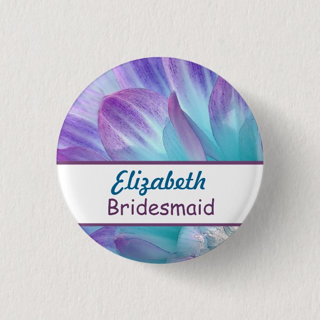 Atemberaubend Blue und Lila Wedding Dahlia A08 Button (Vorderseite)