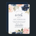 Atemberaubend Blush & Navy Floral 60. Geburtstagsp Einladung<br><div class="desc">Elegante Blush & Navy Floral 60. Geburtstagsparty Einladung Siehe Entwürfe und Artikel in Nest und Nest Store</div>