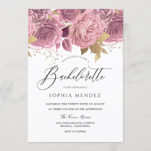 Atemberaubend Blush Pink Floral Gold Junggeselinne Einladung