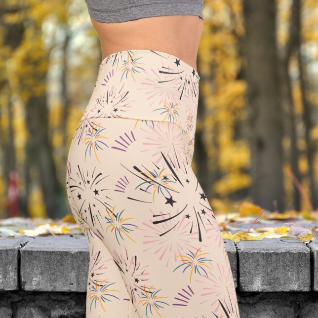 Atemberaubend Champagne Weiße Sternexplosion Muste Capri Leggings (Starburst on Champagne)
