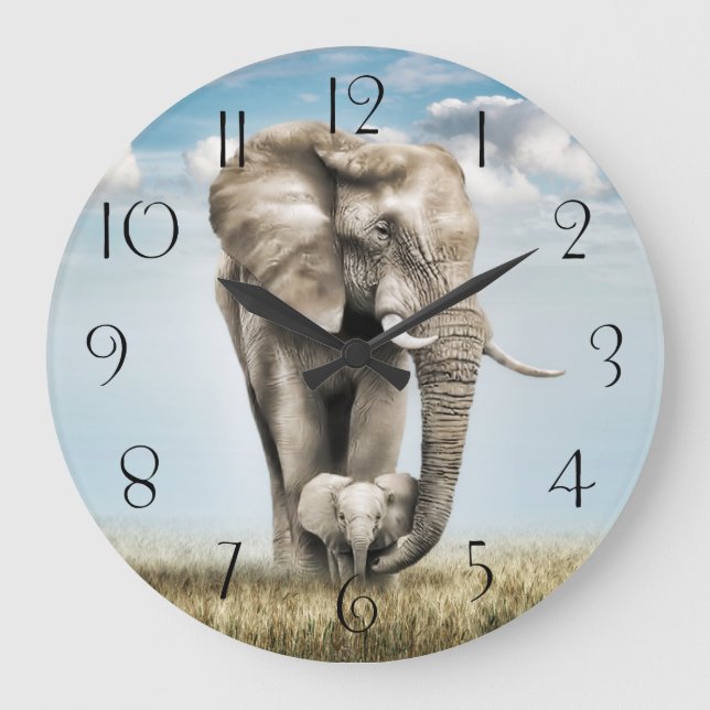 Atemberaubend Elephant Baby Calf Große Wanduhr (Vorderseite)