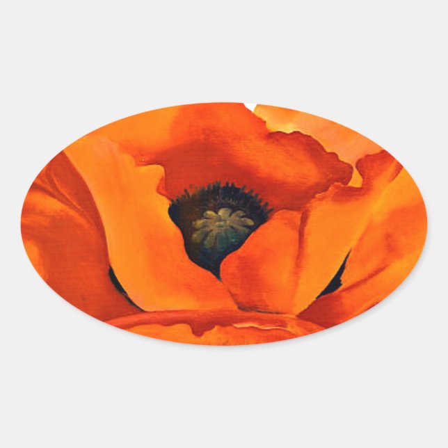 Atemberaubend Georgia O'Keeffe Red Poppy Ovaler Aufkleber (Vorderseite)