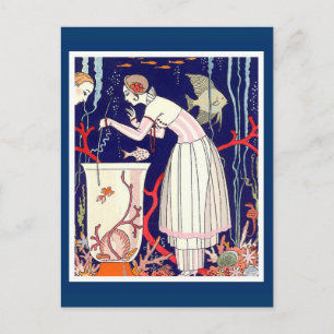 ATEMBERAUBEND KLEINER FISCH, ART DECO SCHÖNHEIT FA POSTKARTE