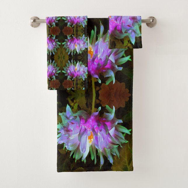 Atemberaubend Magenta und Lime Green Cactus Dahlia Badhandtuch Set (Insitu)