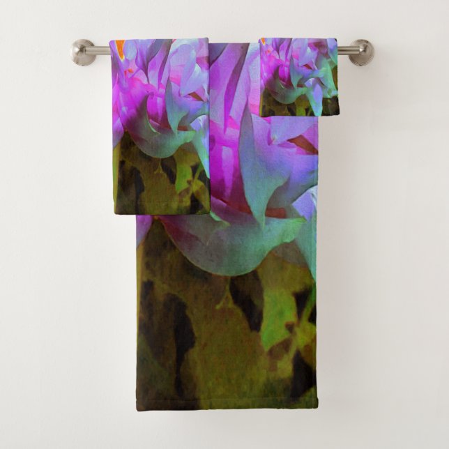 Atemberaubend Magenta und Lime Green Cactus Dahlia Badhandtuch Set (Insitu)