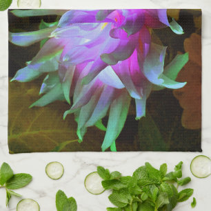 Atemberaubend Magenta und Lime Green Cactus Dahlia Geschirrtuch