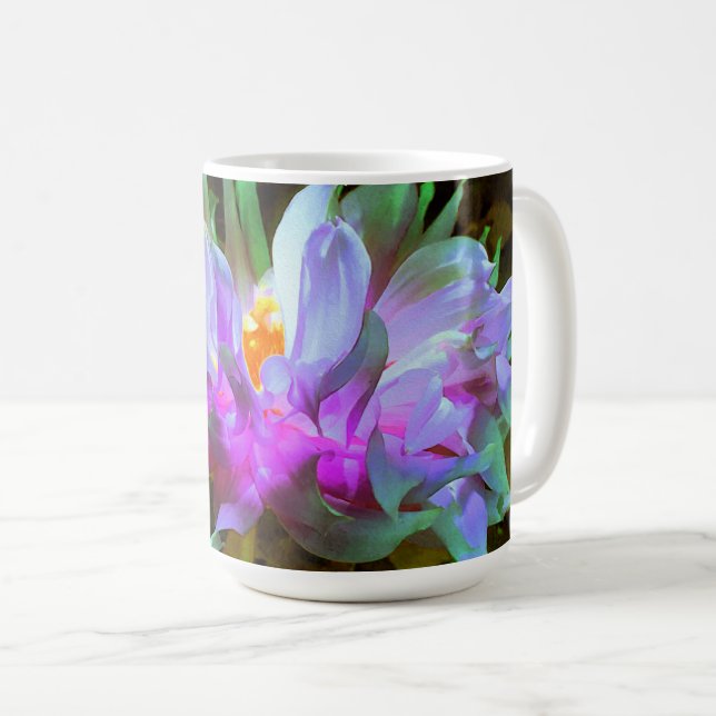 Atemberaubend Magenta und Lime Green Cactus Dahlia Kaffeetasse (VorderseiteRechts)