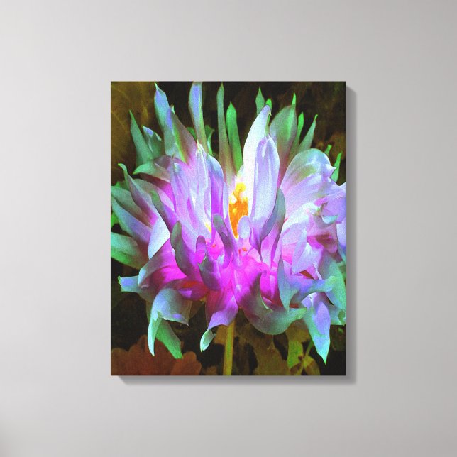 Atemberaubend Magenta und Lime Green Cactus Dahlia Leinwanddruck (Vorderseite)