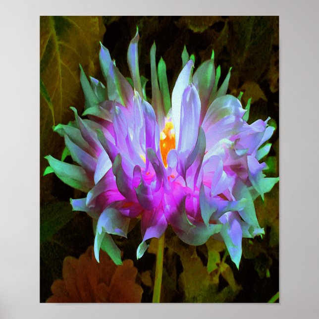 Atemberaubend Magenta und Lime Green Cactus Dahlia Poster (Vorne)