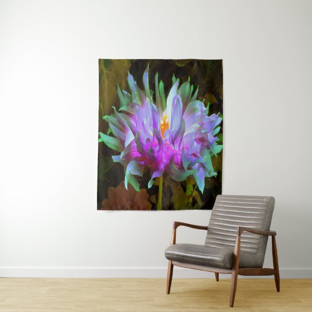 Atemberaubend Magenta und Lime Green Cactus Dahlia Wandteppich (Beispiel)