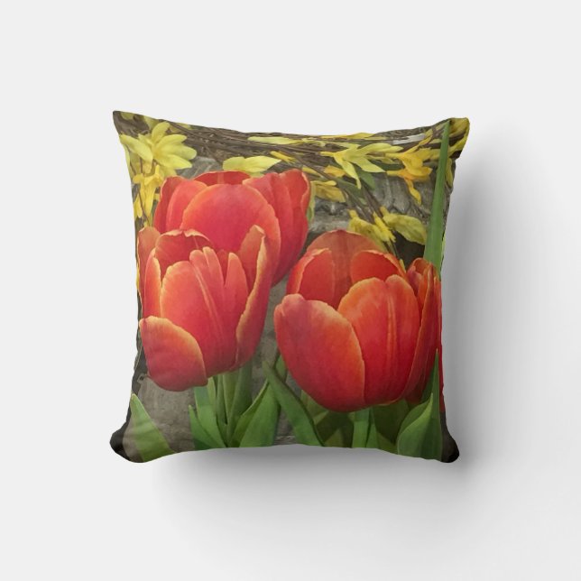 Atemberaubend Orange Red Tulips Kissen (Vorderseite)