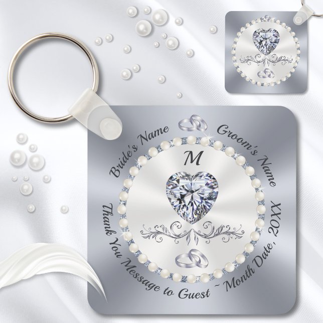 Atemberaubend Personalisiert, Diamant-Gastgeschenk Schlüsselanhänger (Small gifts for wedding guests. Wedding keychains. Personalized wedding party favors. Heart Diamond.)