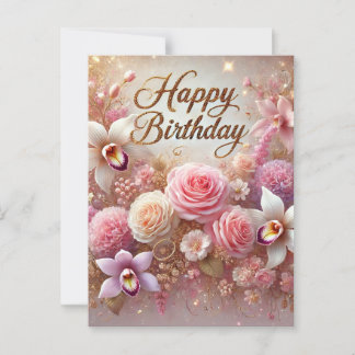 Atemberaubend Pink Floral Geburtstag Postkarte