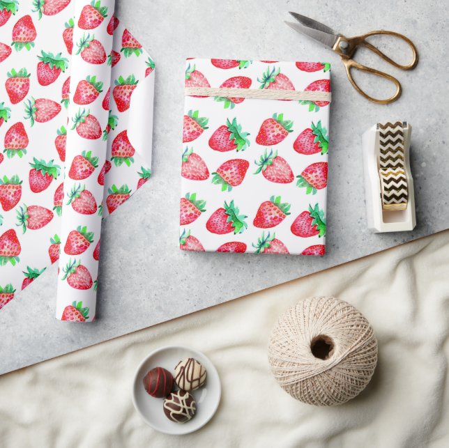 Atemberaubend Red Watercolor Erdbeeren Geschenkpapier (Kunsthandwerk)
