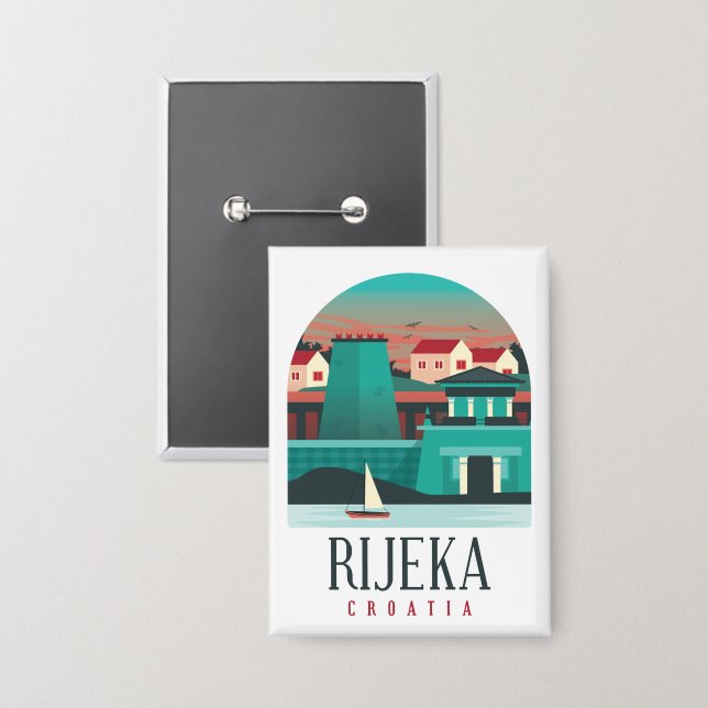 Atemberaubend Rijeka Croatia Vintage Travel Button (Vorderseite/Rückseite)