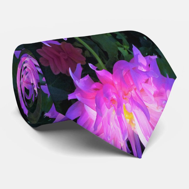 Atemberaubend rosa und Lila Kaktus Dahlia Krawatte (Gerollt)