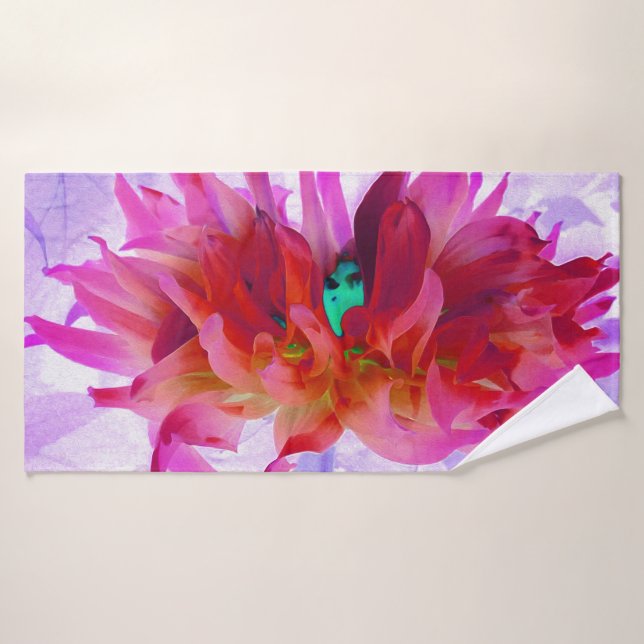 Atemberaubend Rot und Heiß rosa Kaktus Dahlia Badehandtuch (Badehandtuch)