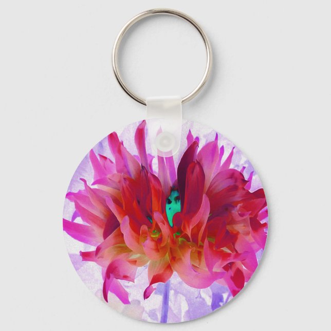 Atemberaubend Rot und Heiß rosa Kaktus Dahlia Schlüsselanhänger (Vorderseite)