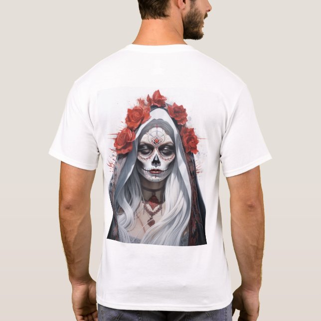 Atemberaubend Santa Muerte Portrait Dia de los Mue T-Shirt (Rückseite)
