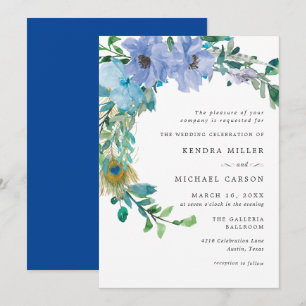 Atemberaubend Sapphire Blue Floral Wedding Einladu Einladung