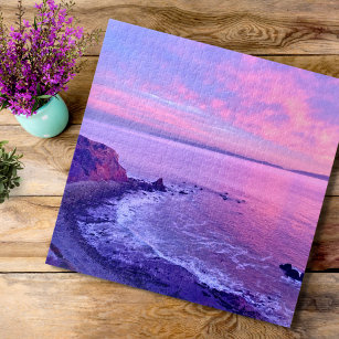 Atemberaubend Schönes Rosa Lila Ozean Sunset Foto Puzzle