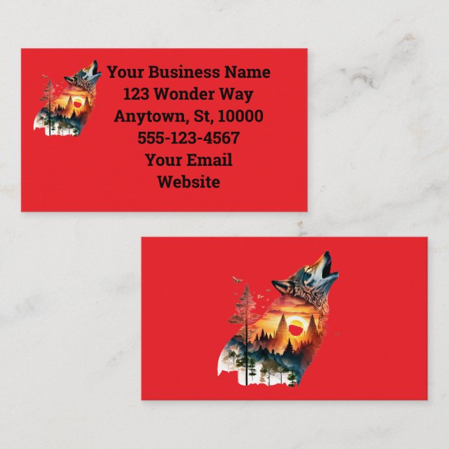 Atemberaubend Sunset Silhouette Howling Wolf Visitenkarte (Vorne/Hinten)